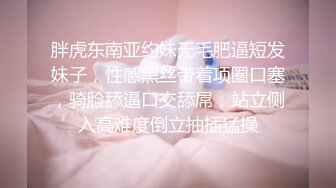 胖虎东南亚约妹无毛肥逼短发妹子，性感黑丝带着项圈口塞，骑脸舔逼口交舔屌，站立侧入高难度倒立抽插猛操